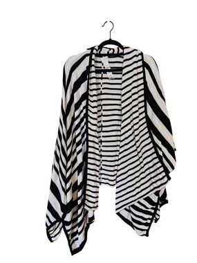 Chicos Black & White Striped Poncho Cardigan OS Knit